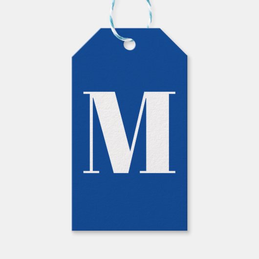 Monogram initiaal blauw wit aanpassen cadeaulabel (Voorkant)