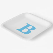Monogram Initiaal Blauw Wit Baby shower Aangepast Papieren Bordje (Gebogen)