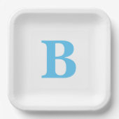 Monogram Initiaal Blauw Wit Baby shower Aangepast Papieren Bordje (Voorkant)