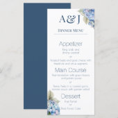 Monogram Initiaal Blauwe Hydrangea Bloemen Menu (Voorkant / Achterkant)
