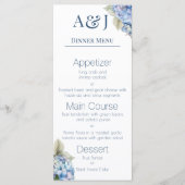 Monogram Initiaal Blauwe Hydrangea Bloemen Menu (Voorkant)