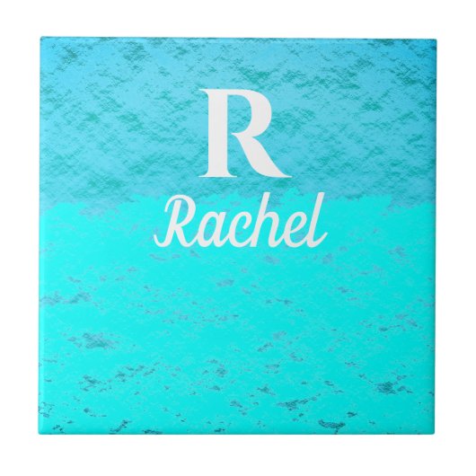 Monogram Initiaal Blauwgroen Blauwe Turquoise Past Tegeltje (Voorkant)