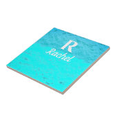 Monogram Initiaal Blauwgroen Blauwe Turquoise Past Tegeltje (Zijkant)