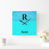 Monogram Initiaal Blauwgroen Blauwe Turquoise Past Vierkante Klok (Huis)