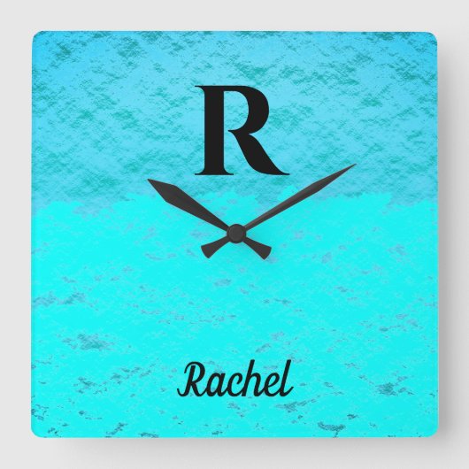 Monogram Initiaal Blauwgroen Blauwe Turquoise Past Vierkante Klok (Voorkant)