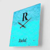 Monogram Initiaal Blauwgroen Blauwe Turquoise Past Vierkante Klok (Hoek)