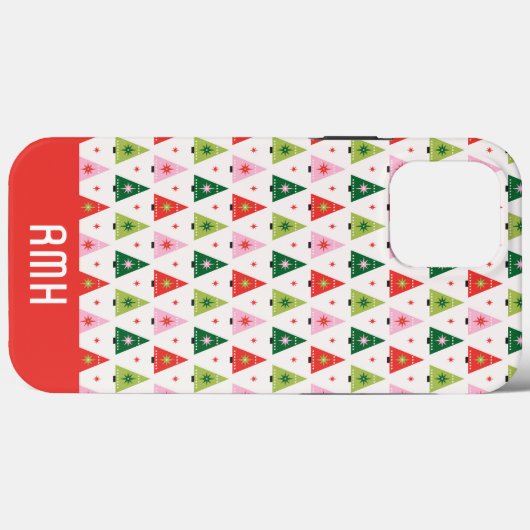 Monogram Initiaal Blij & Modern Retro Kerstboom Case-Mate iPhone Case (Achterkant (horizontaal))