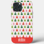 Monogram Initiaal Blij & Modern Retro Kerstboom Case-Mate iPhone Case (Achterkant)