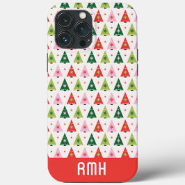 Monogram Initiaal Blij & Modern Retro Kerstboom Case-Mate iPhone Case