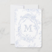 Monogram Initiaal Bloemen Blauw Toile Bruid Bedankkaart (Voorkant)