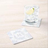 Monogram Initiaal Bloemen Blauw Toile Bruid Kartonnen Onderzetters (Insitu)