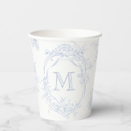 Monogram Initiaal Bloemen Blauw Toile Bruid Papieren Bekers