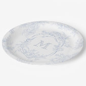 Monogram Initiaal Bloemen Blauw Toile Bruid Papieren Bordje (Gekanteld)