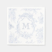 Monogram Initiaal Bloemen Blauw Toile Bruid Servet (Voorkant)