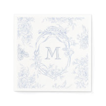 Monogram Initiaal Bloemen Blauw Toile Bruid