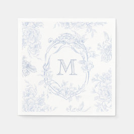 Monogram Initiaal Bloemen Blauw Toile Bruid Servet