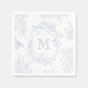 Monogram Initiaal Bloemen Blauw Toile Bruid Servet