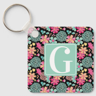 Monogram Initiaal Bloemschilderij Sleutel Label ID Sleutelhanger