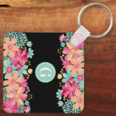 Monogram Initiaal Bloemschilderij Sleutel Label ID Sleutelhanger (Achterkant)