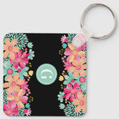 Monogram Initiaal Bloemschilderij Sleutel Label ID Sleutelhanger (Achterkant)