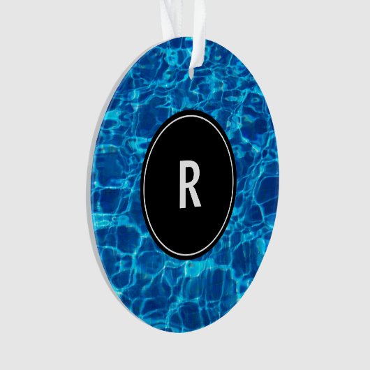 Monogram Initiaal Blue Water Pattern Cool Gift 201 Ornament (voorkant)