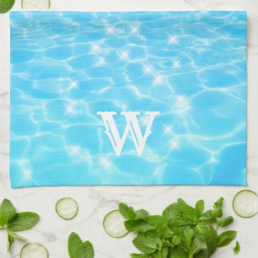 Monogram Initiaal Blue Water Ripple Water Texture Theedoek (Gevouwen)