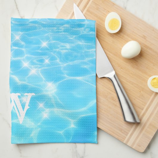 Monogram Initiaal Blue Water Ripple Water Texture Theedoek (Quarter Fold)