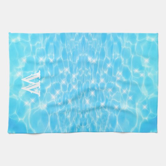 Monogram Initiaal Blue Water Ripple Water Texture Theedoek (Horizontaal)