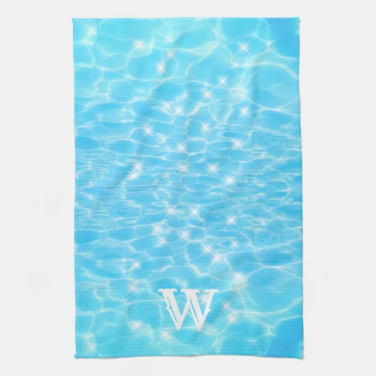 Monogram Initiaal Blue Water Ripple Water Texture Theedoek (Verticaal)