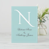 Monogram Initiaal Blue White Lijst Wedding Kaart (Staand voorkant)