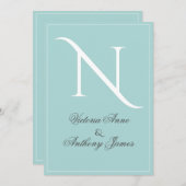 Monogram Initiaal Blue White Lijst Wedding Kaart (Voorkant / Achterkant)