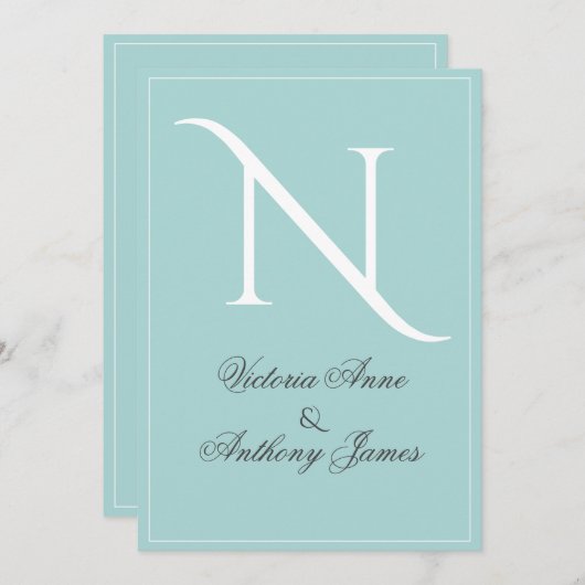 Monogram Initiaal Blue White Lijst Wedding Kaart (Voorkant / Achterkant)