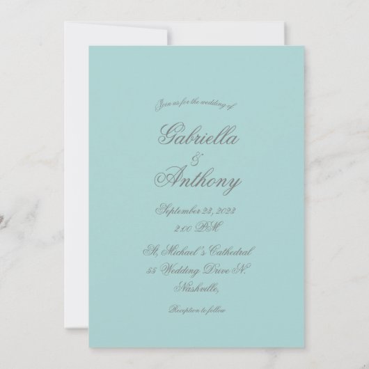 Monogram Initiaal Blue White Wedding Invitation Kaart (Achterkant)