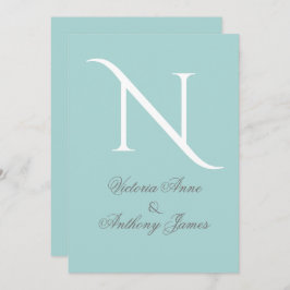 Monogram Initiaal Blue White Wedding Invitation Kaart