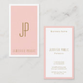 Monogram Initiaal Blush Pink Gold Vertical Modern Visitekaartje (Voorkant / Achterkant)