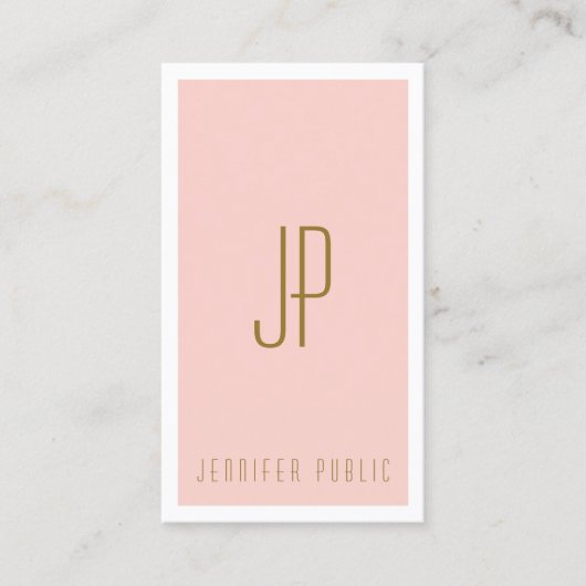 Monogram Initiaal Blush Pink Gold Vertical Modern Visitekaartje (Voorkant)