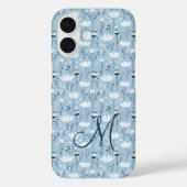 Monogram Initiaal Boho Blauw Witte Bloemen Trendy Case-Mate iPhone Case (Achterkant)