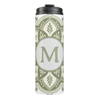 Monogram Initiaal Boho Mandala Salie Groen Thermosbeker