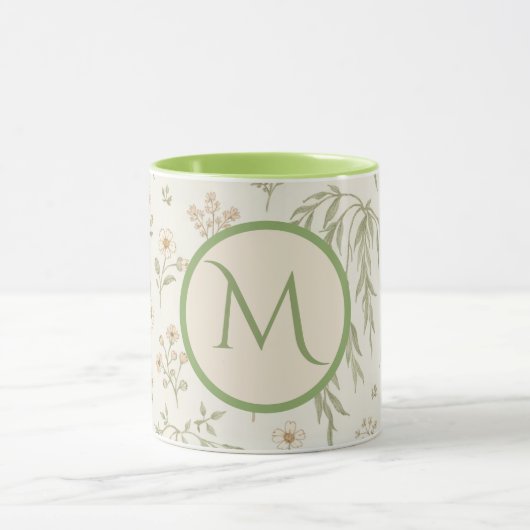 Monogram Initiaal Boho Willow & Aardbeien Cadeau Mok (Midden)