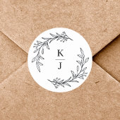 Monogram Initiaal Botanisch Blad Bruiloftsgeschenk Ronde Sticker