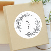 Monogram Initiaal Botanisch Blad Bruiloftsgeschenk Ronde Sticker