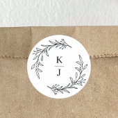 Monogram Initiaal Botanisch Blad Bruiloftsgeschenk Ronde Sticker