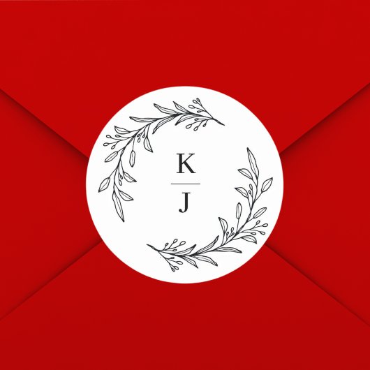 Monogram Initiaal Botanisch Blad Bruiloftsgeschenk Ronde Sticker