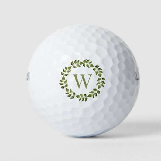Monogram Initiaal Botanisch Groen Weed Golfballen (Voorkant)