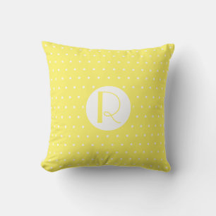 Monogram Initiaal Bright Gele Witte Polka Dots Buitenkussen