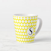 Monogram Initiaal Bright Gele Witte Polka Dots Latte Mok (Rechterhoek)