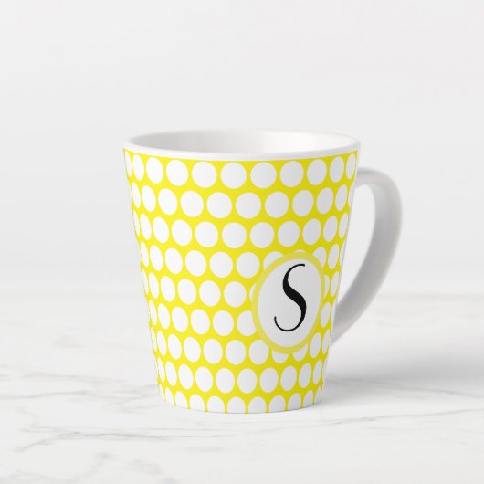Monogram Initiaal Bright Gele Witte Polka Dots Latte Mok (Rechterhoek)