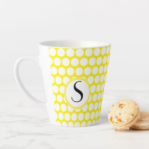Monogram Initiaal Bright Gele Witte Polka Dots Latte Mok