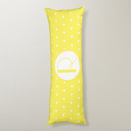 Monogram Initiaal Bright Gele Witte Polka Dots Lichaamskussen (Achterkant (Verticaal))