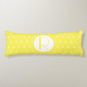 Monogram Initiaal Bright Gele Witte Polka Dots Lichaamskussen